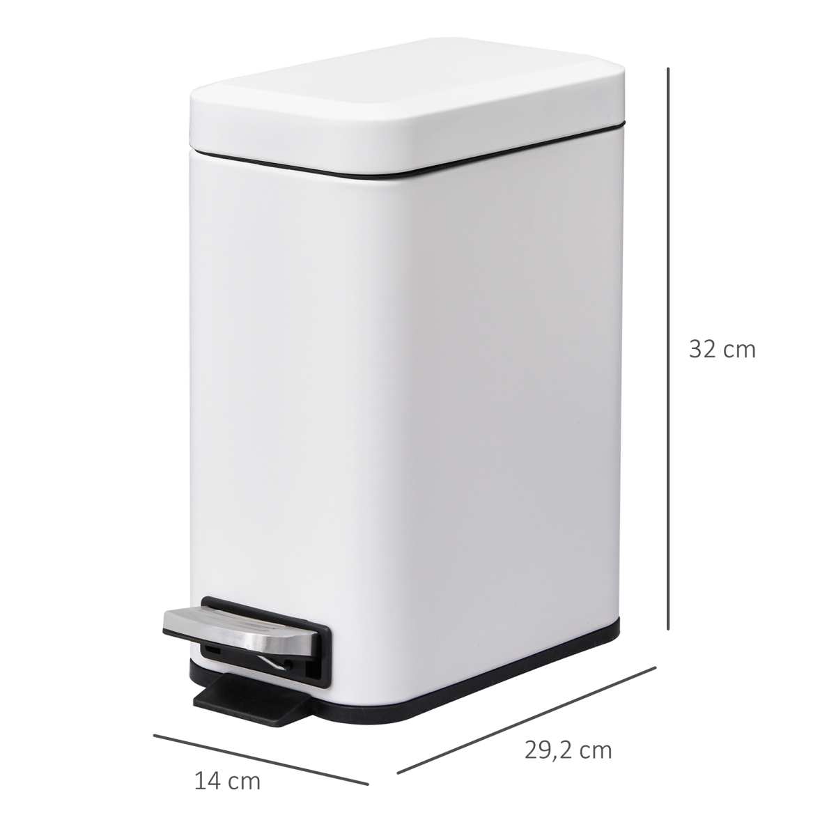 HOMCOM 5L Rectangular Steel Pedal Bin with Soft-Close Lid & Removable Inner Bucket – Compact White Kitchen Bin