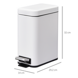 HOMCOM 5L Rectangular Steel Pedal Bin with Soft-Close Lid & Removable Inner Bucket – Compact White Kitchen Bin