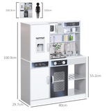 AIYAPLAY Play Kitchen with Lights, Sounds, Microwave, Fridge and Coffee Maker – Pretend Toy Kitchen, White