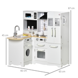 HOMCOM Large Kids Kitchen Playset with Fridge, Microwave and Sink – Role Play Toy Kitchen, White