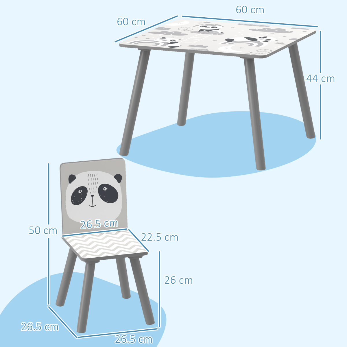 ZONEKIZ Kids Table and 2 Chairs Set – Three-Piece Toddler Activity Desk for Crafts & Homework, Grey