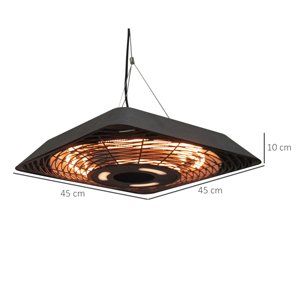 Outsunny 2000W Electric Hanging Patio Heater with Remote, 3 Heat Settings & LED Light – Gazebo Halogen Heater, Black