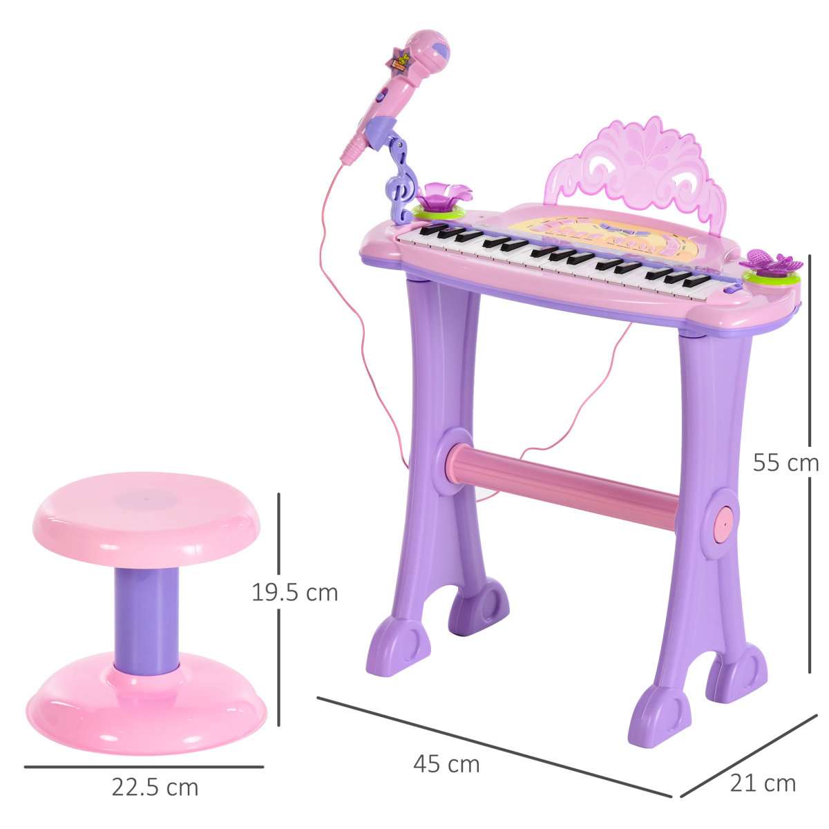HOMCOM Kids 32-Key Electronic Keyboard with Microphone & Stool – Mini Organ Piano Toy for Ages 3-6