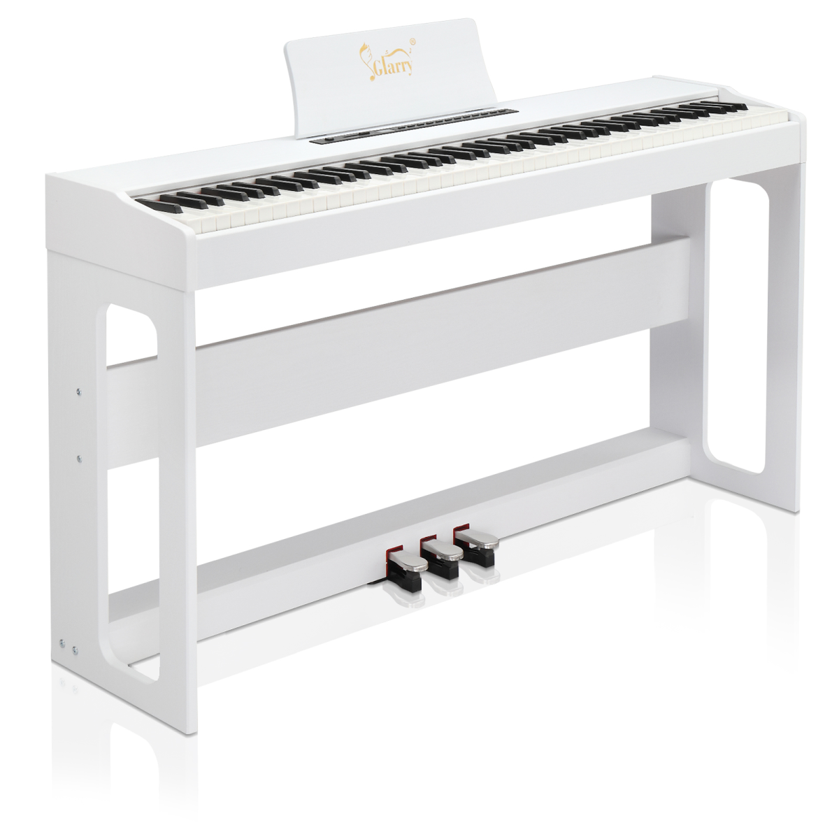 Glarry GDP-104 88 Key Weighted Digital Piano with Stand & Triple Pedals – Headphones Included, White