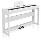 Glarry GDP-104 88 Key Weighted Digital Piano with Stand & Triple Pedals – Headphones Included, White