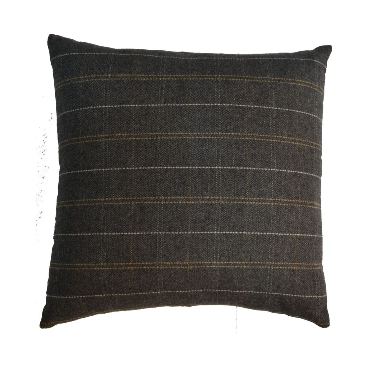 Artisan Furniture Quinn Pewter Tweed & Black Button Cushions, Set of 2 – Wool-Texture Scatter Cushions