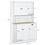 HOMCOM Kitchen Cupboard & Microwave Stand with Four Cabinets, Drawer & Adjustable Shelves – Tall Pantry