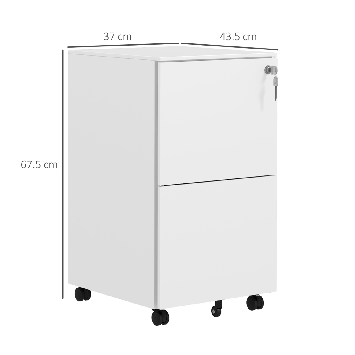 Vinsetto 2-Drawer Steel Filing Cabinet with Lock, Hanging Bars and Wheels – Letter, A4 and Legal