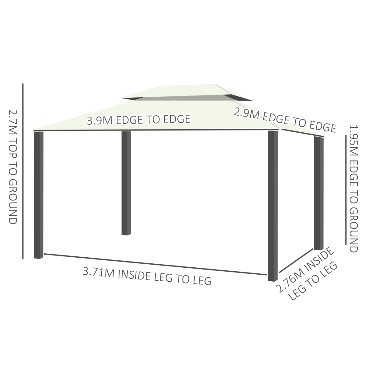 Outsunny 3m x 4m Vented Aluminium Frame Gazebo with Mesh Netting & Curtain Sidewalls – Garden Party Shelter, Cream White
