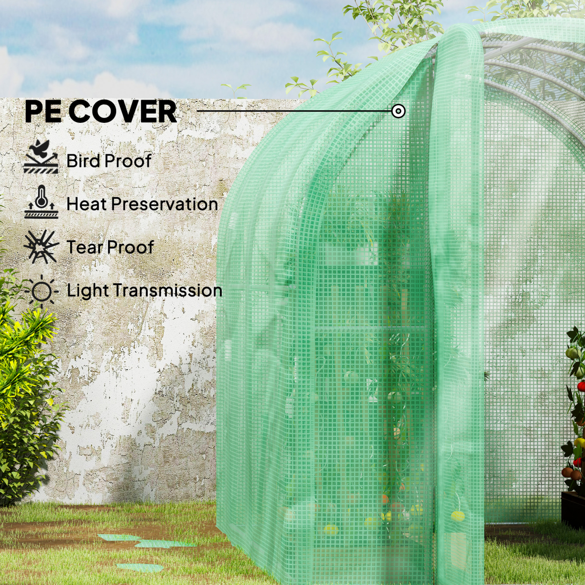 Outsunny 3 x 2 x 2m Polytunnel Greenhouse with Hinged Door, Galvanised Steel Frame, Clear PE Cover