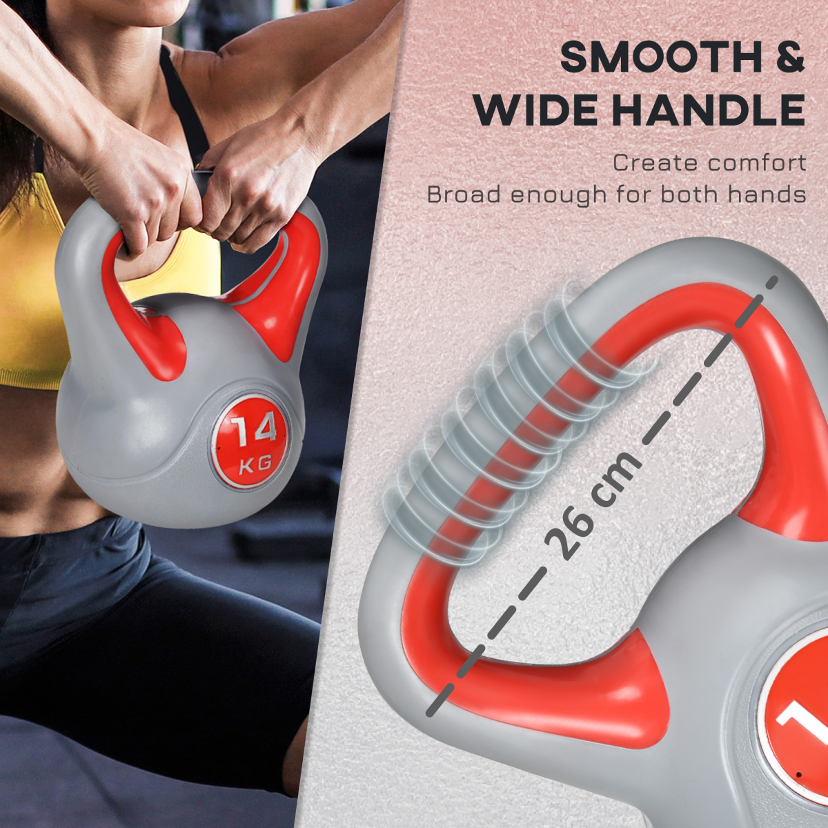 SPORTNOW 14kg Kettlebell with Wide Handle and Plastic Coating – Home Gym Strength Training Weight, Red and Grey