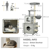 PawHut Cat Litter Box Enclosure with Cat House, Bed, Scratching Posts and Platform – 2-in-1 Cat Tree, Grey