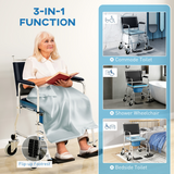 HOMCOM 3-in-1 Commode Shower Chair & Wheelchair with Footrest – Padded Bathroom Mobility Aid, Black
