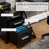 HOMCOM Mobile Office Storage Cart with 3 Drawers, Lockable Top Drawer & 5 Wheels – Wood-Effect, Black