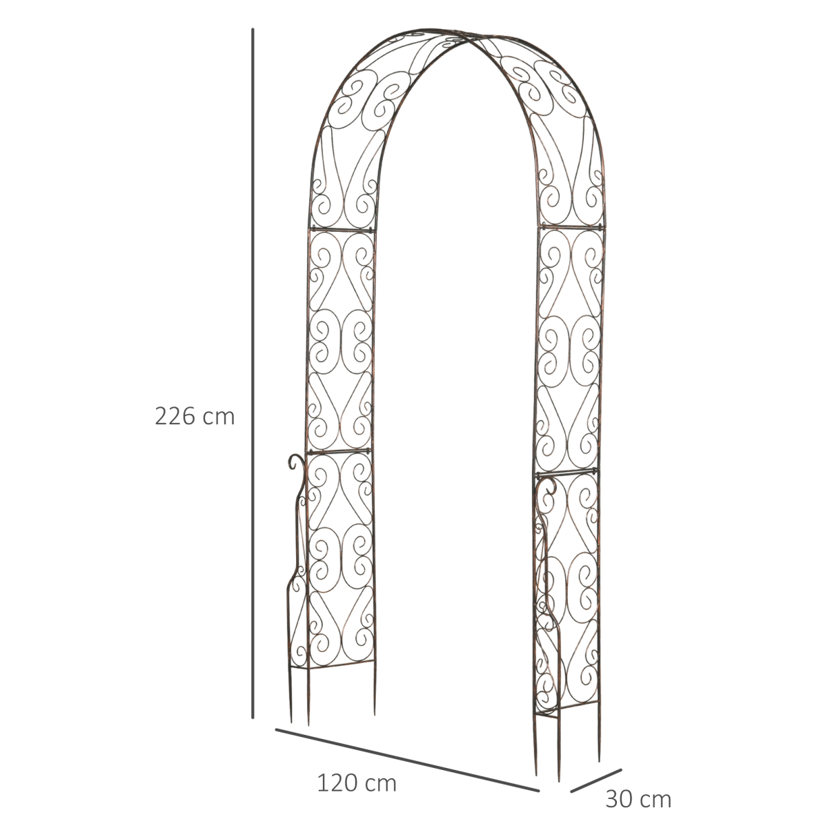 Outsunny Metal Garden Arch with Scroll Design, 226cm High – Climbing Plant Arbour for Weddings & Patios