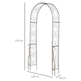Outsunny Metal Garden Arch with Scroll Design, 226cm High – Climbing Plant Arbour for Weddings & Patios