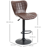 HOMCOM Adjustable Swivel PU Leather Bar Chairs with Backrest & Footrest – Set of 2, Brown