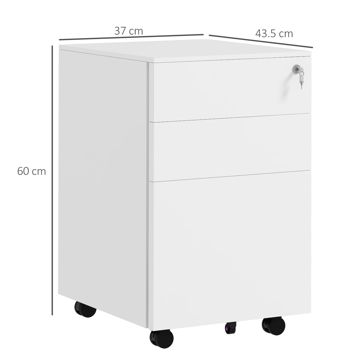 Vinsetto 3 Drawer Lockable Steel File Cabinet with Hanging Bar – Home Office Filing Storage, White