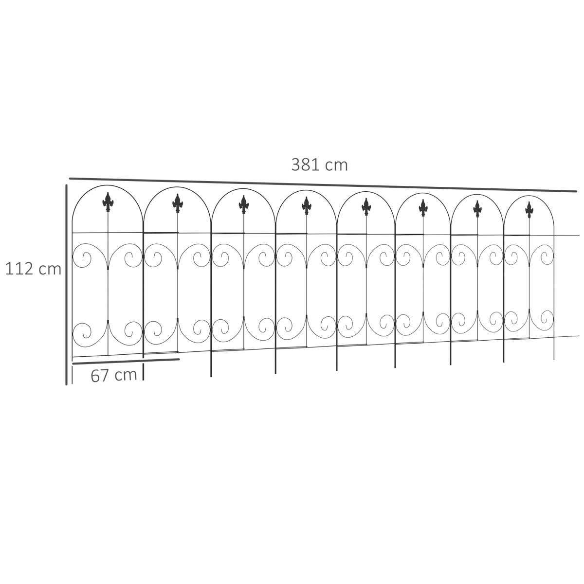 Outsunny 8-Piece Decorative Garden Fence Panels, 3.8m Total Length – Flower Bed Border & Animal Barrier