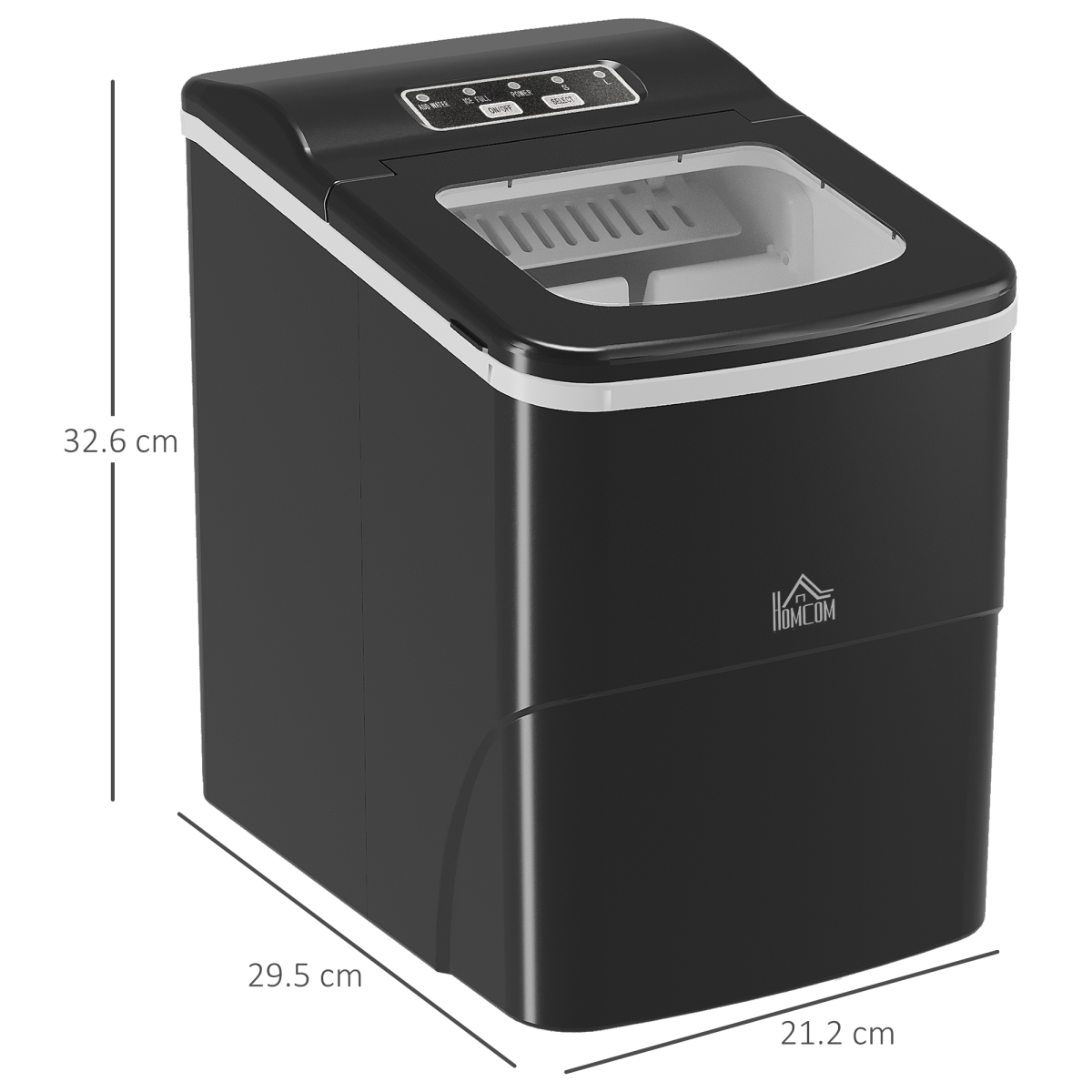 HOMCOM Countertop Ice Maker 12kg/24h with Scoop & Basket – Compact Home or Office Ice Machine, Black