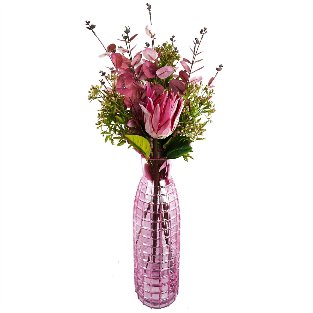 Leaf 55cm Artificial Foliage Stem with Pink Berries – Realistic Plastic Flowers and Leaves, Shapable Stem