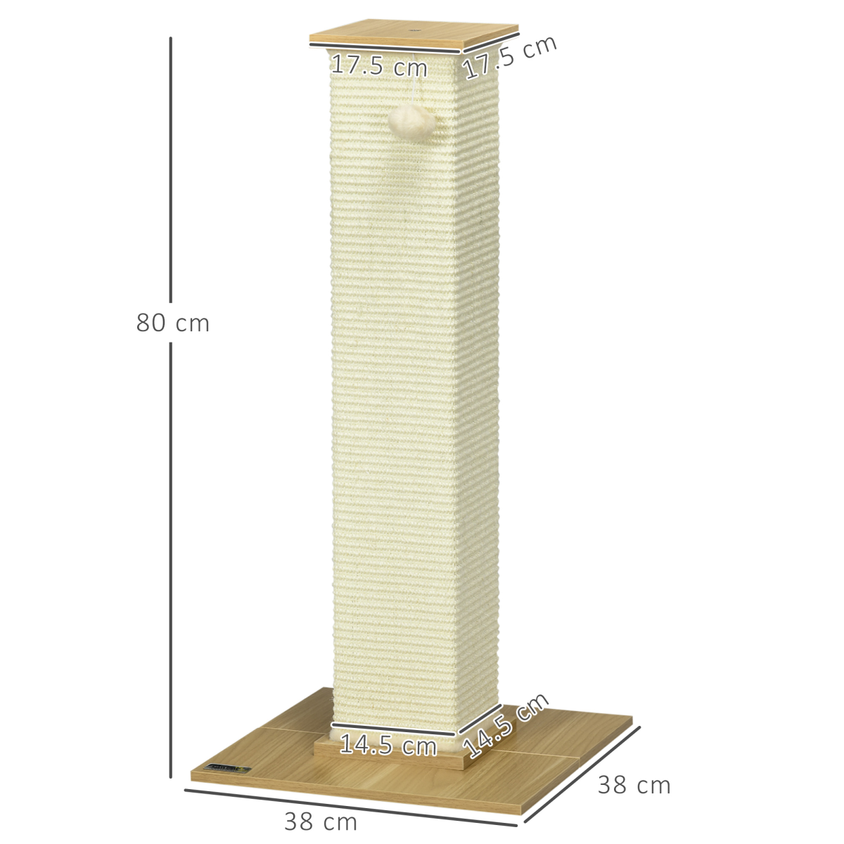 PawHut 80cm Cat Scratching Post with Sisal Rope & Toy Ball – Indoor Cat Scratcher, White