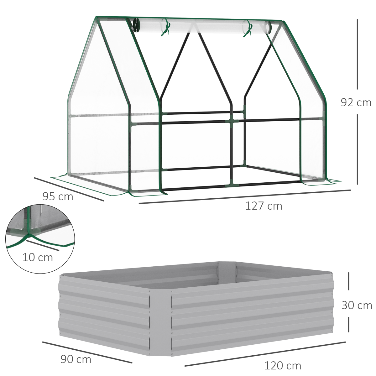 Outsunny Steel Raised Garden Bed with Greenhouse Cover – Dual-Use Planter Box with Roll-Up Window, Clear