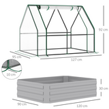 Outsunny Steel Raised Garden Bed with Greenhouse Cover – Dual-Use Planter Box with Roll-Up Window, Clear