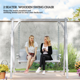 Outsunny 2-Seater Wooden Garden Swing Seat with Cup Trays & Steel Chains – Hammock Bench, Grey