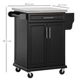 HOMCOM Rolling Kitchen Cart with Drawer, Cabinet, Towel Rail & Spice Rack – Mobile Storage Trolley, Black