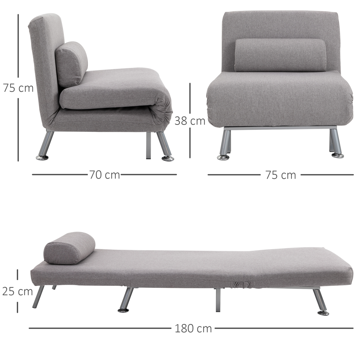 HOMCOM chair bed 5-position backrest recline