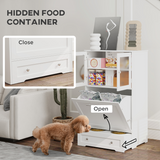 PawHut Dog Feeding Station with 2 Storage Cabinets, 2 Elevated Stainless Steel Bowls & Anti-Tip Kit, White