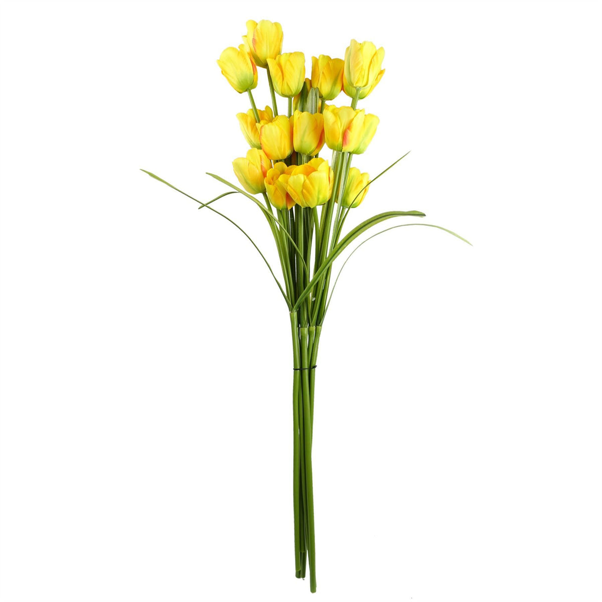 Leaf 80cm Artificial Tulip Stem with Three Silk Flowers and Wired Stem – Yellow