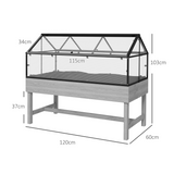 Outsunny Raised Garden Bed with Polycarbonate Greenhouse Cover & Two Flip-Up Vents – Steel & Fir Wood, Grey