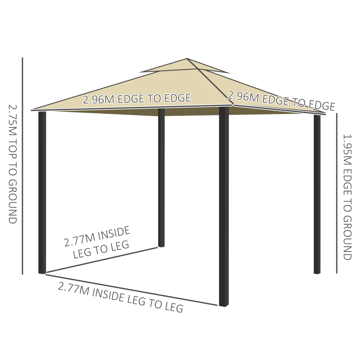 Outsunny 3 x 3m Aluminium Patio Gazebo with Mosquito Net, Four Curtains & Two-Tier Canopy Roof, Beige
