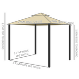Outsunny 3 x 3m Aluminium Patio Gazebo with Mosquito Net, Four Curtains & Two-Tier Canopy Roof, Beige