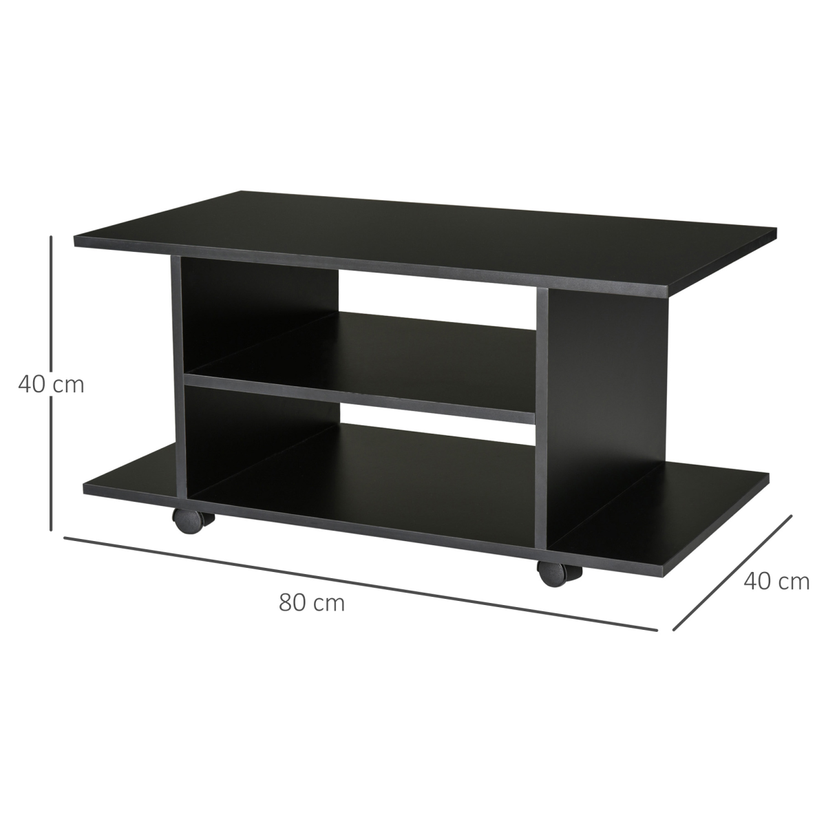 HOMCOM Mobile TV Stand Bookshelf with 3 Tiers and Lockable Castor Wheels – Modern Storage Cabinet, Black