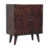 Artisan Furniture Mini Pineapple Carved Walnut Cabinet – Solid Mango Wood, 2 Doors, Nordic Feet, Brown
