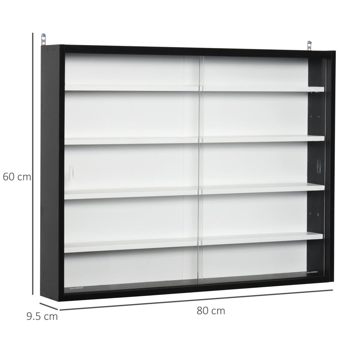 HOMCOM 5-Tier Wall Display Cabinet with Glass Doors & Adjustable Shelves – Collectibles Storage, Black/White