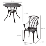 Outsunny Cast Aluminium 4-Seater Garden Bistro Set with Parasol Hole Table – Five-Piece Outdoor Dining, Brown