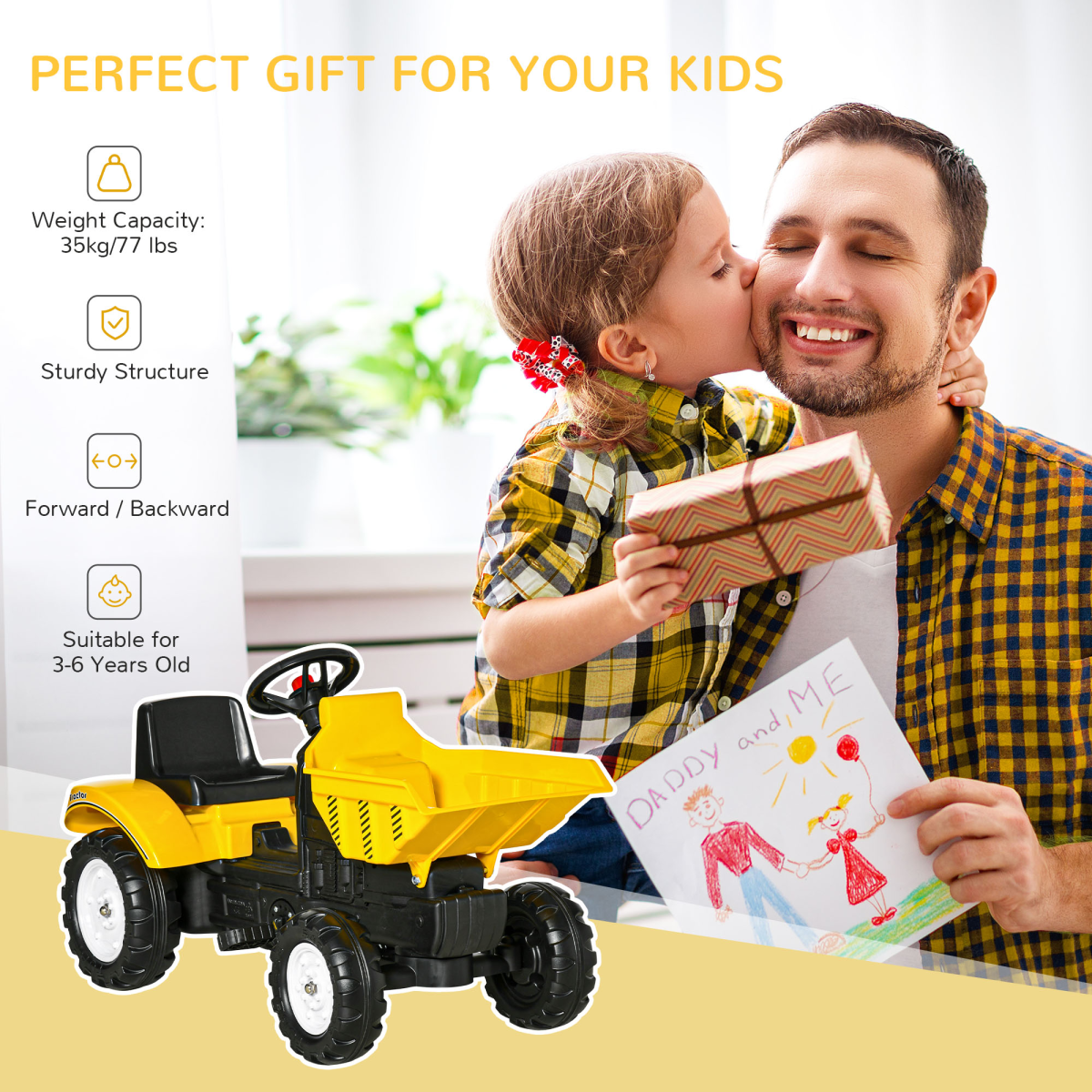 Kids Ride-On Excavator with Working Bucket, Tow Hook and Pedal Power – Garden Digger, Yellow