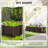 Outsunny Modular Plastic Planter Box Kit – Raised Bed or Garden Fence for Flowers and Herbs, Brown