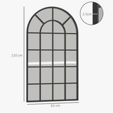 HOMCOM Modern Arched Window Wall Mirror, 110 x 62cm – Large Window-Pane Mirror, Black