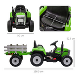HOMCOM Ride-On Tractor with Detachable Trailer, Remote Control & Music – Kids Electric Toy, Green