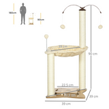 PawHut Cat Tree for Indoor Cats with Sisal Scratching Posts, Hammock & Toy Ball – Beige, 90cm