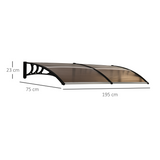 Outsunny Curved Polycarbonate Door and Window Awning, 80 x 195 cm – UV, Rain and Snow Canopy, Clear and Black