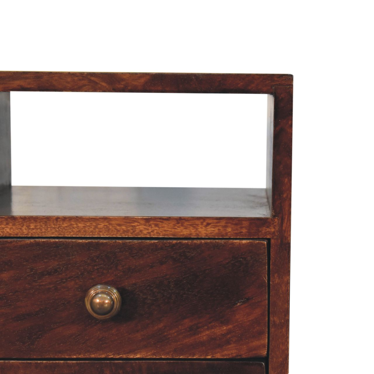 Artisan Furniture Mini Classic Walnut Bedside Table – Solid Mango Wood, 2 Drawers & Open Slot, Dark Brown