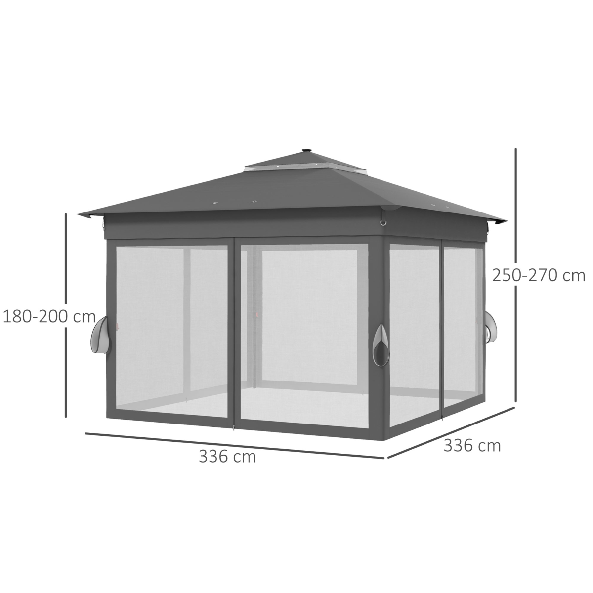 Outsunny 3x3m Pop Up Gazebo with Solar LED Lights, Remote & Mesh Curtains – Garden Shelter, Grey
