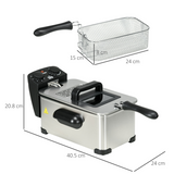 HOMCOM 3L Deep Fat Fryer with Adjustable Temperature & 60-Min Timer, Viewing Window – 2000W