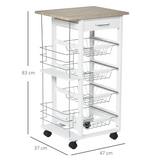 HOMCOM Multi-Use Kitchen Island Trolley with 4 Baskets, Side Racks & Drawer – Wheeled Storage Cart, White